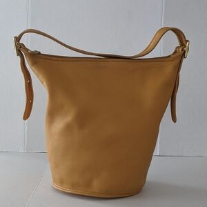 Vintage Coach Duffle Sac Bucket Shoulder Bag Purse #9085 Tan Leather